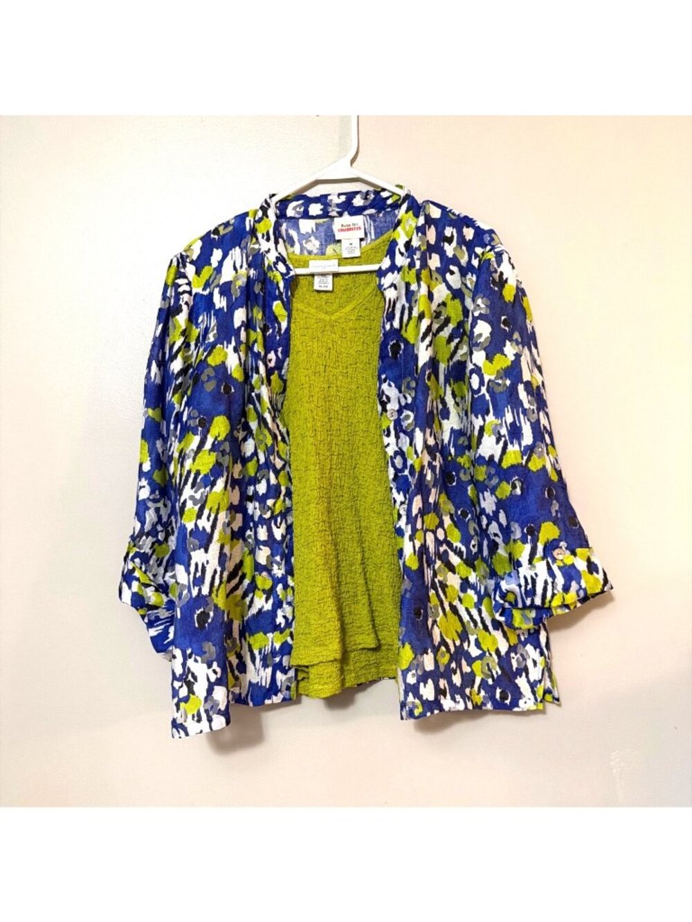 Ruby Rd. Favorites Womens Printed Cardigan & Jaclyn Smith Crinkle‎ Knit Top XL